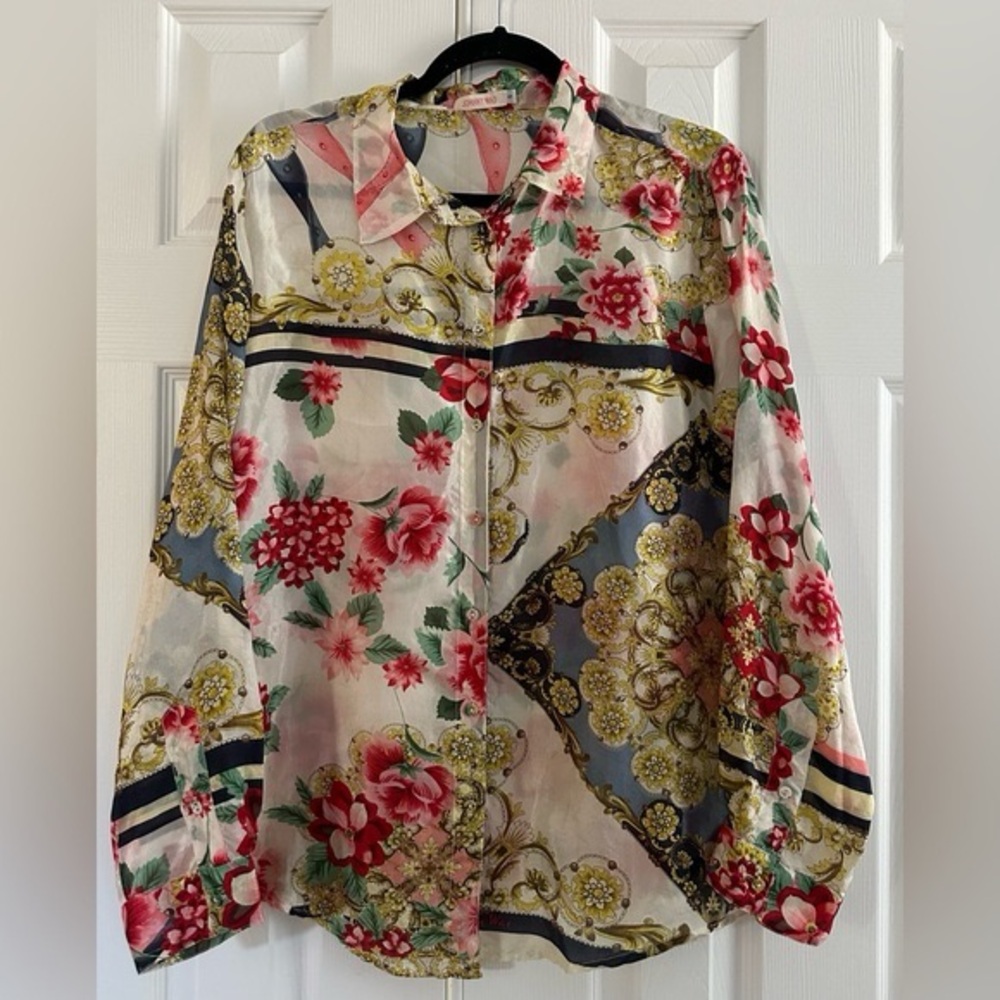 Johnny Was Silk Floral Patterned Shirt